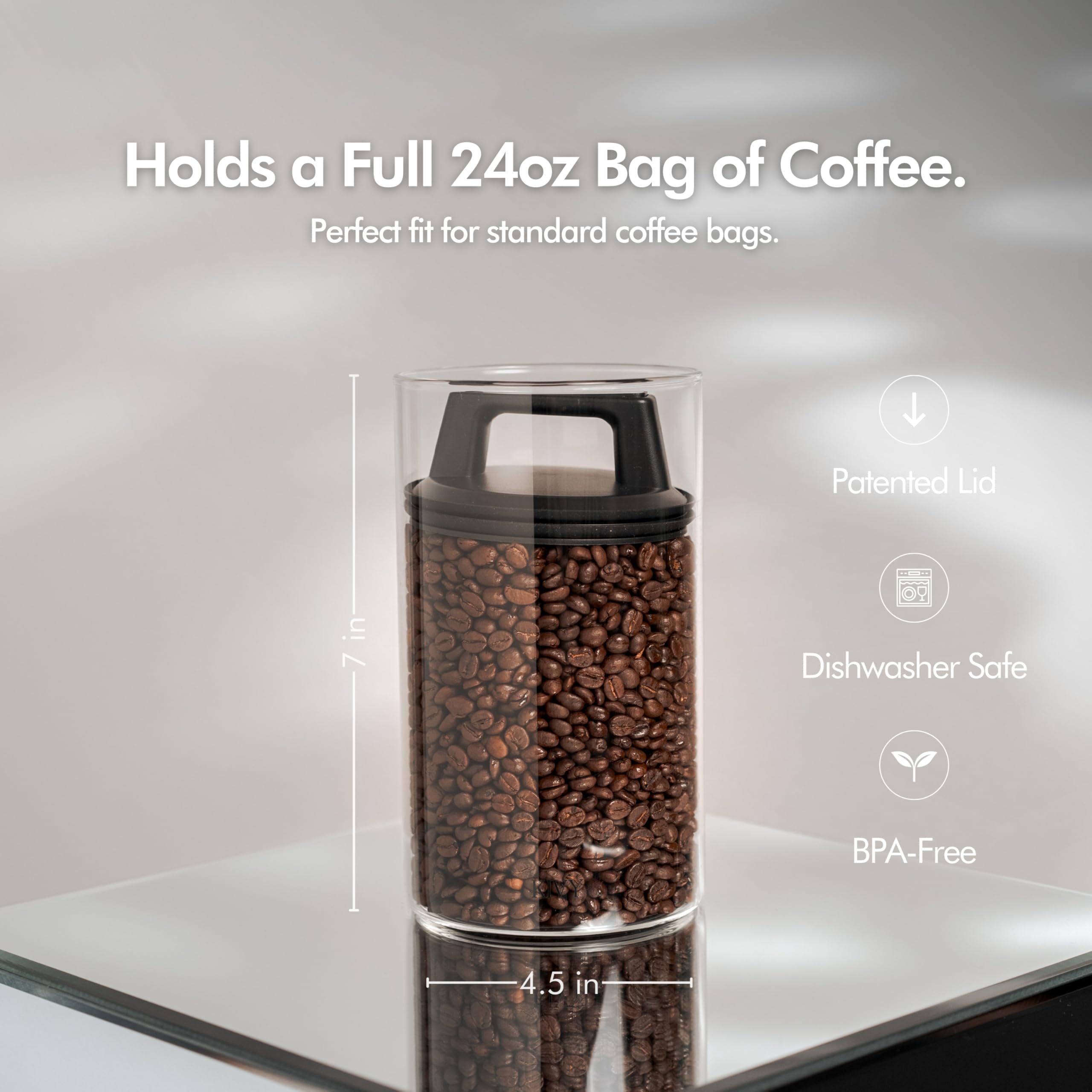 KIVY Vakuumversiegelung Kaffeedose [luftdicht] – Kaffeedose mit luftdichtem Deckel – Luftdichter Kaffeedose – luftdichter Kaffeebehälter – Kaffee-Aufbewahrung luftdichter Vakuumbehälter (Glas)
