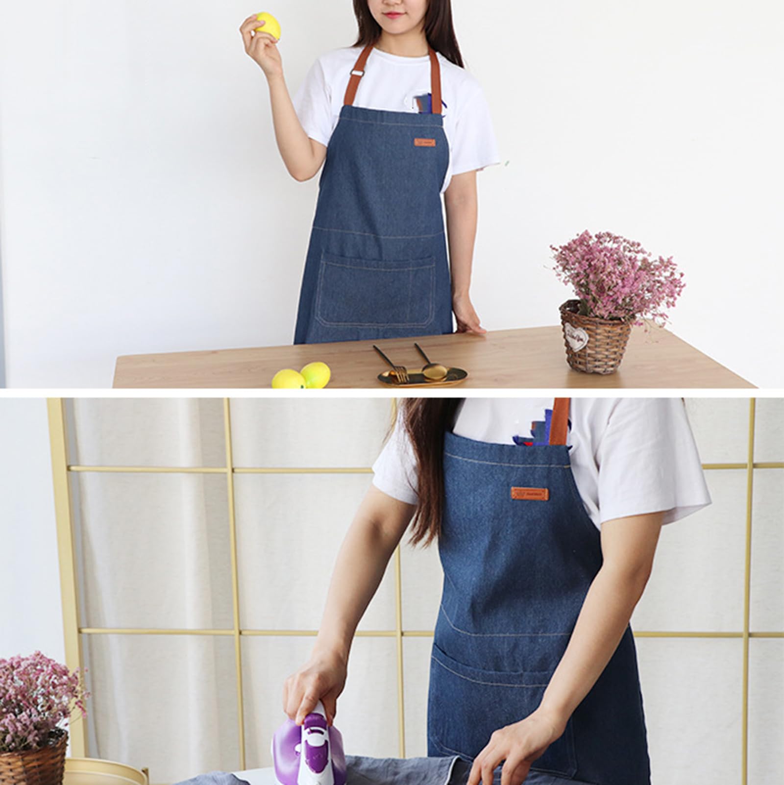 Tabliers, Tablier de chef en jean avec poches for cuisines, tabliers coiffeur for femmes et hommes, tablier réglable bleu B