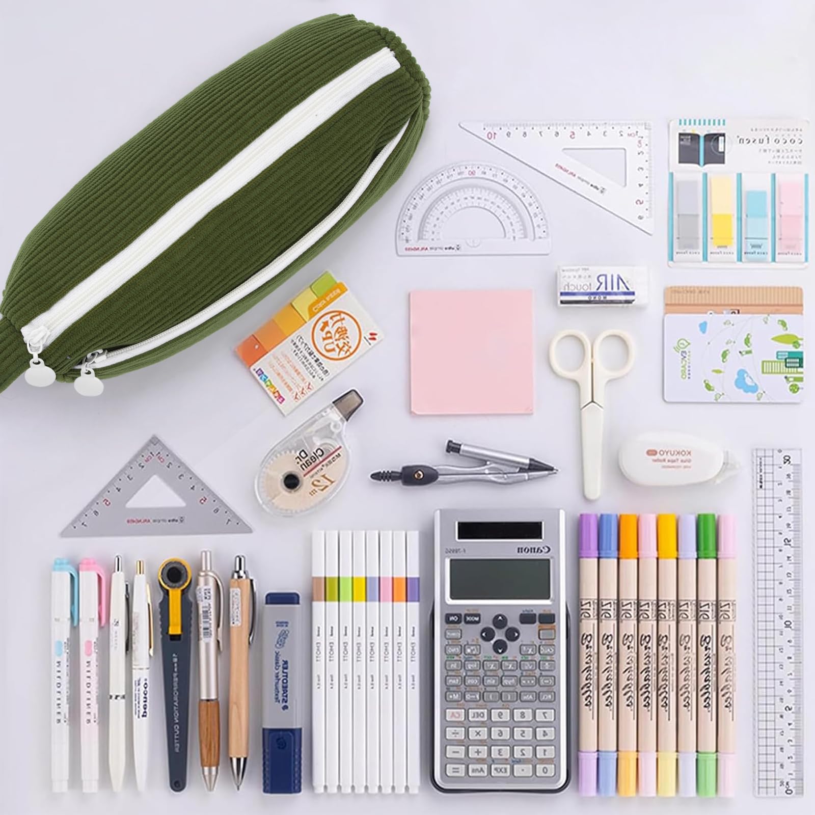 Vinuwu Pencil Case Corduroy Cute Pencil Pouch Aesthetic Pencilcase with Practical Zip Makeup Bag Stationery Pouch for School Teenage Boys Girls (Green) - Image 4