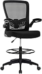BestOffice Drafting Chair Tall Office Chair Adjustable Height with Lumbar Support Flip Up Arms Footrest Mid Back Task Mesh Desk Chair Computer Chair Drafting Stool for Standing Desk (Black)