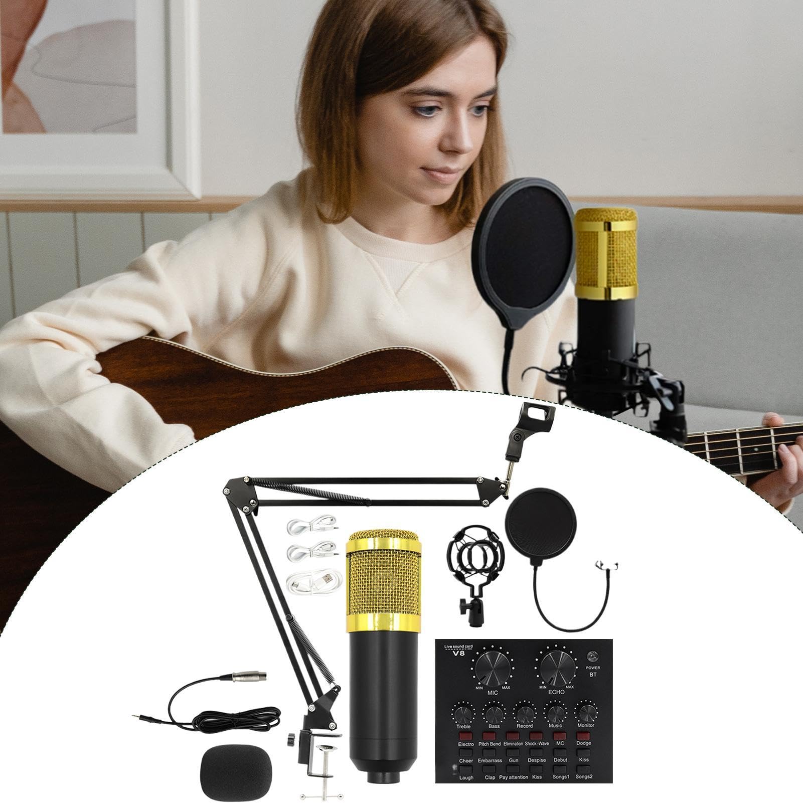 Équipement De Studio D'Enregistrement Convivial, kit carte son, kit audio, | Matériel streaming live Ensemble convivial d'équipement de studio d'enregistrement pour animateurs, chanteurs,