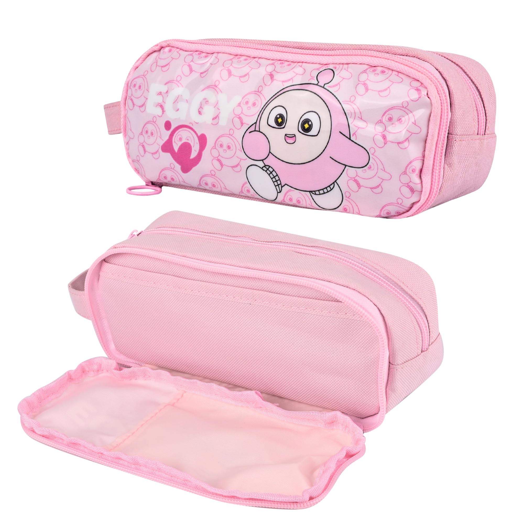 FINEMOE Cute Eggy Pencil Pouch for Kids Large- Capacity School Stationery Case for Girls & Boys (Pink)