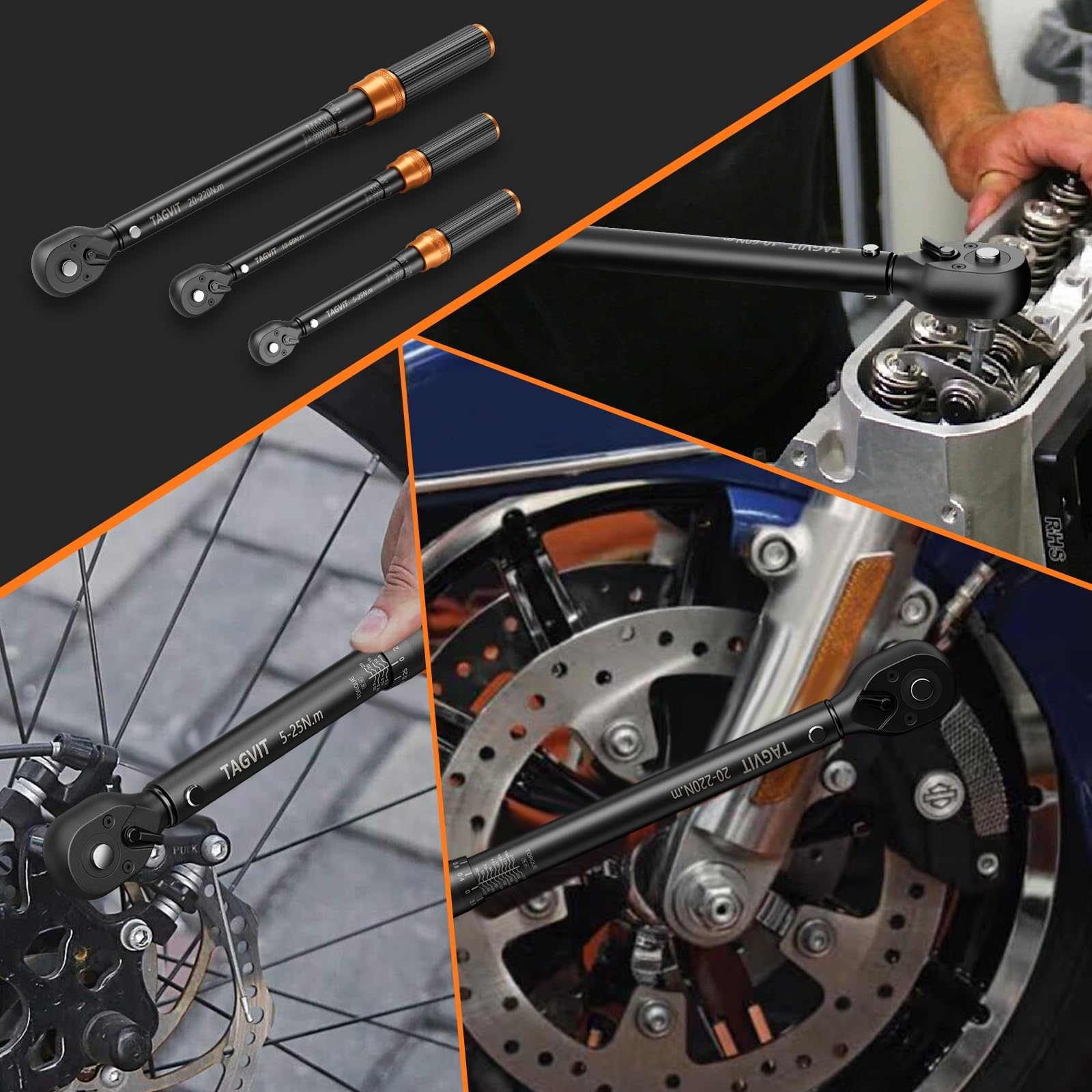 Clé Dynamométrique 1/4" 3/8" 1/2" 5-25Nm 10-60Nm 20-220Nm Précision ±3% 72 Dents Cliquet Réversible 3 Pièces