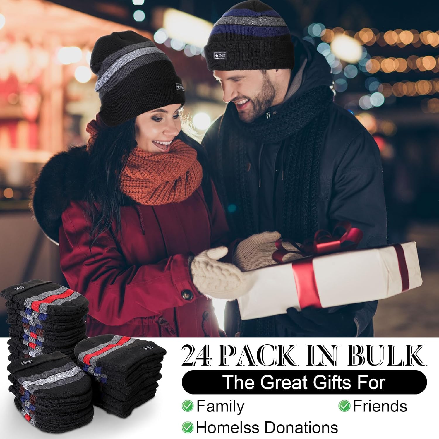 Kigeli 24 Pcs Beanie Hats for Men Bulk Winter Hats with Warm Thick Fleece Snow Skull Cap Plain Skull Knit Beanie Donation Charity - Image 6