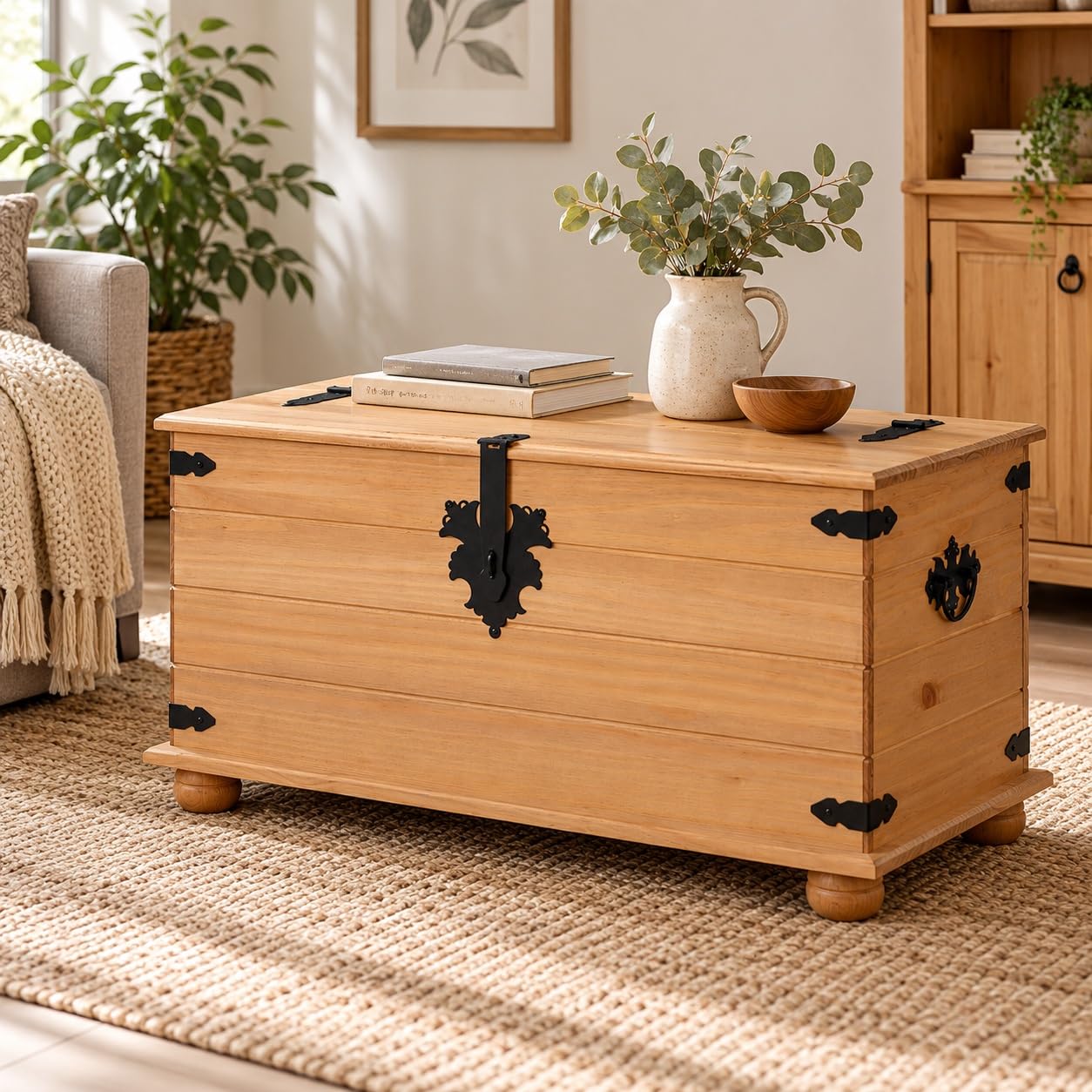 Corona Storage Ottoman Chest Blanket Box Toy Trunk Solid Wood Mexican Pine