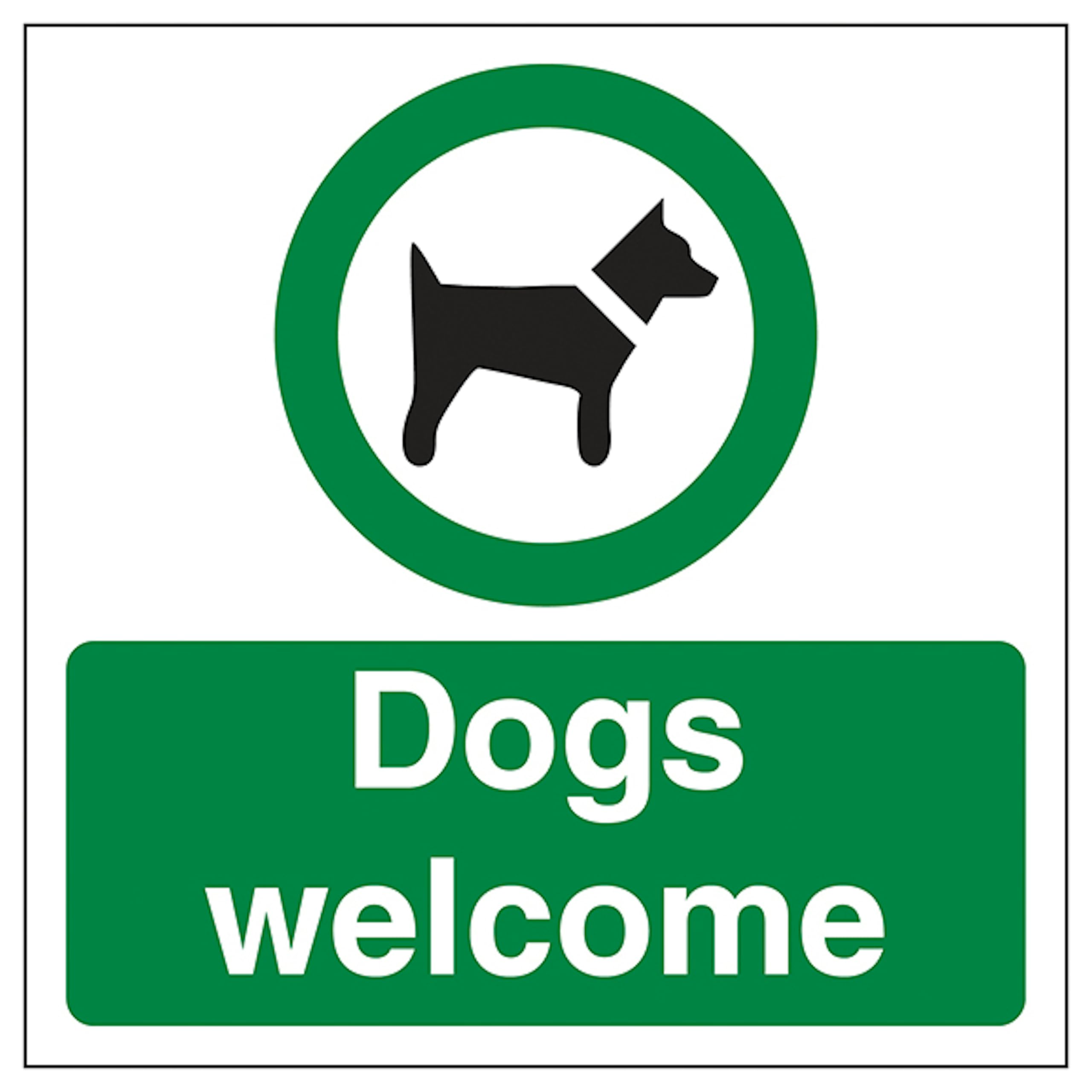 V Safety Dogs Welcome Automatic Door 150 x 150 mm - Glow In The Dark 1mm Rigid Plastic Safety Sign