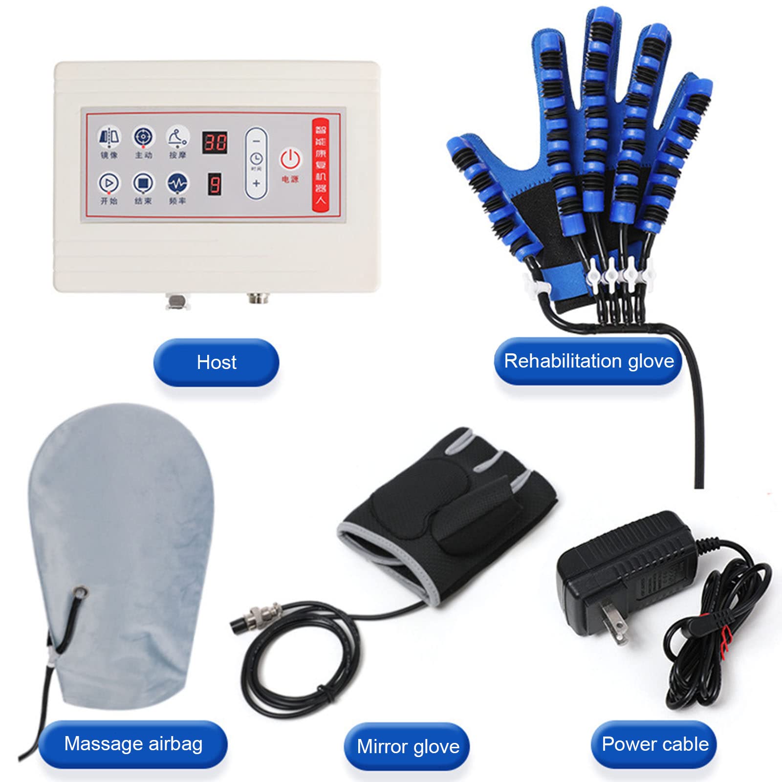 Hemiplegia Finger Rehabilitation Trainer Rękawice, trening palców, ortoza palca, funkcjonalna szyna ręczna dla pacjentów z udarem, niebieski,Right-XL
