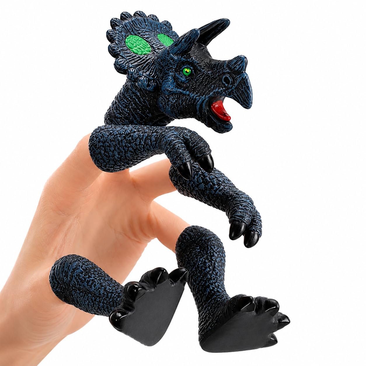 Triceratops Finger Puppets Set, Grey Dinosaur Finger Puppets