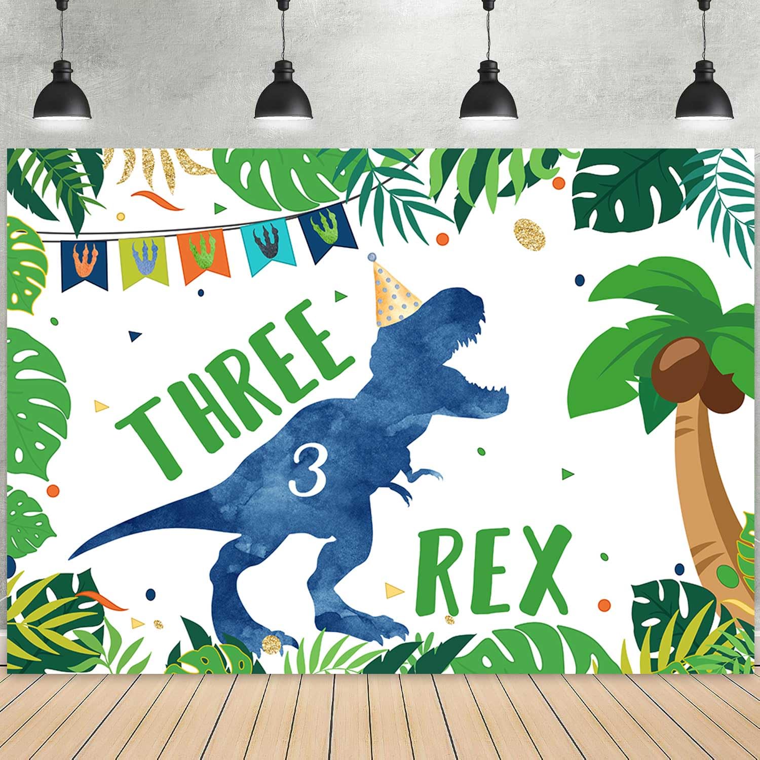 Ayayiya 7x5ft Three-rex Birthday Backdrop for Boys Dinosaur 3rd Birthday Jungle Dino World Background 3 Years Old Dinosaur Theme Party Banner