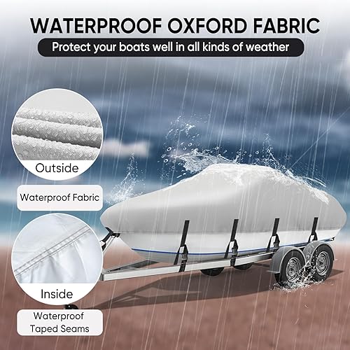 Miniatura 13 de NEVERLAND Funda impermeable para lancha remolcada, resistente al agua, lona de poliéster de grado marino, se adapta a forma de V, casco en V y Negro