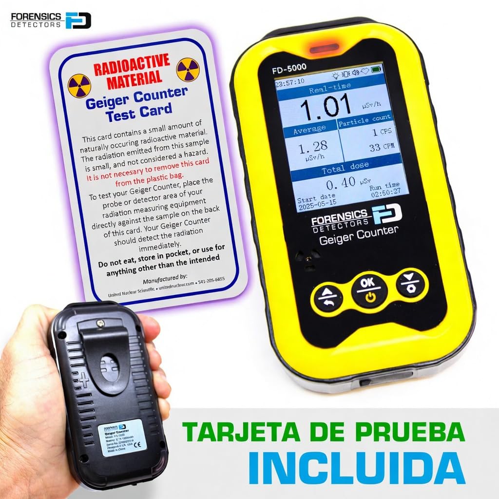 Contador Geiger + Tarjeta de prueba de radiación | Vida útil del sensor de 20 años | Detector de radiación | Beta, gamma y rayos X | Prueba de caída superada desde 10 pies