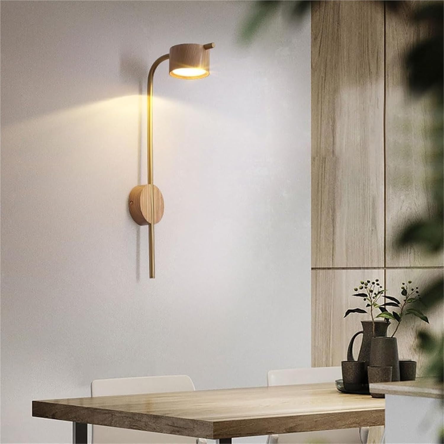 Lampada da Parete retrò in Noce Interamente in Rame, Applique circolari in Stile Giapponese a Tre Colori dimmerabili per Camera da Letto, Comodino, Bagno, specc,Log
