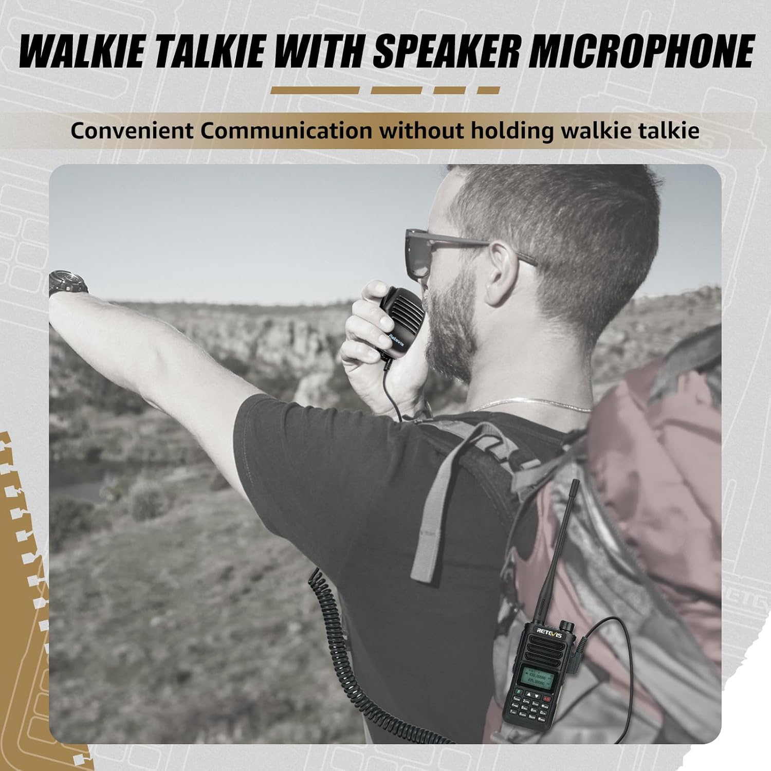 User communicating with Retevis RA89 using the external speaker microphone.