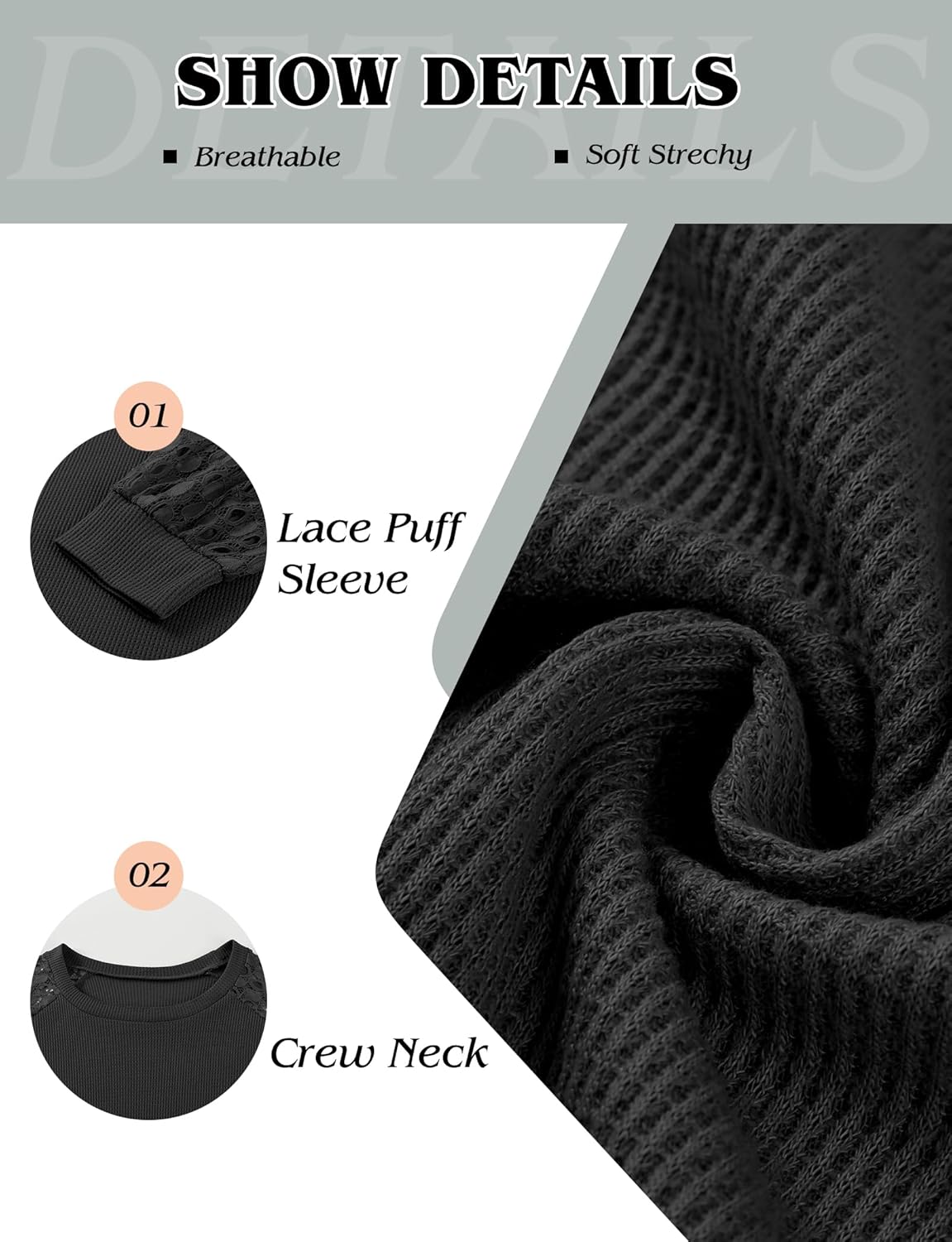 AURUZA Long Sleeve Shirts for Women Waffle Knit Puff Lace Sleeve Tops Dressy Casual Blouses Work Business Fall Outfits - Image 6