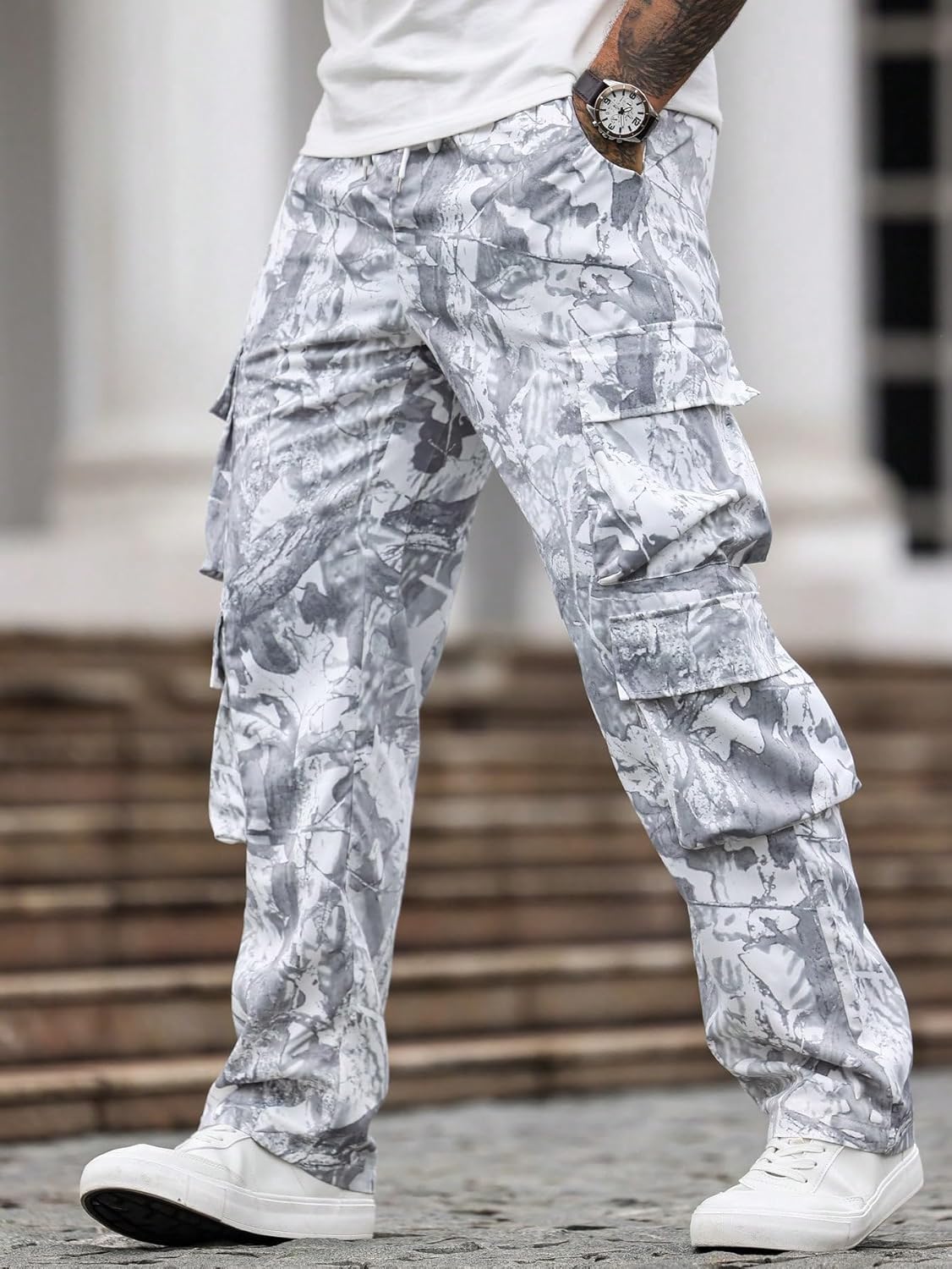 ZAFUL Mens Casual Cargo Pants Drawstring Side Slit Baggy Hiking Outdoor Street School Flat Pocket Trousers - Image 6