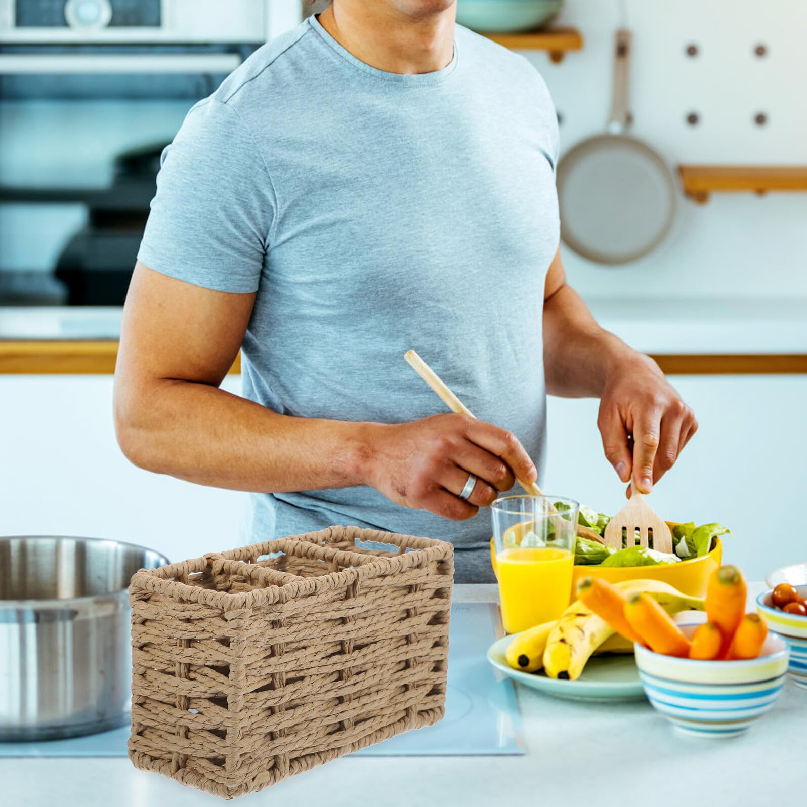 DOITOOL Küchenutensilien zur Ordentlichen Aufbewahrung aus Papierseil Organizer mit Großer Kapazität Geflochtener von Besteck und Kochutensilien für Küche