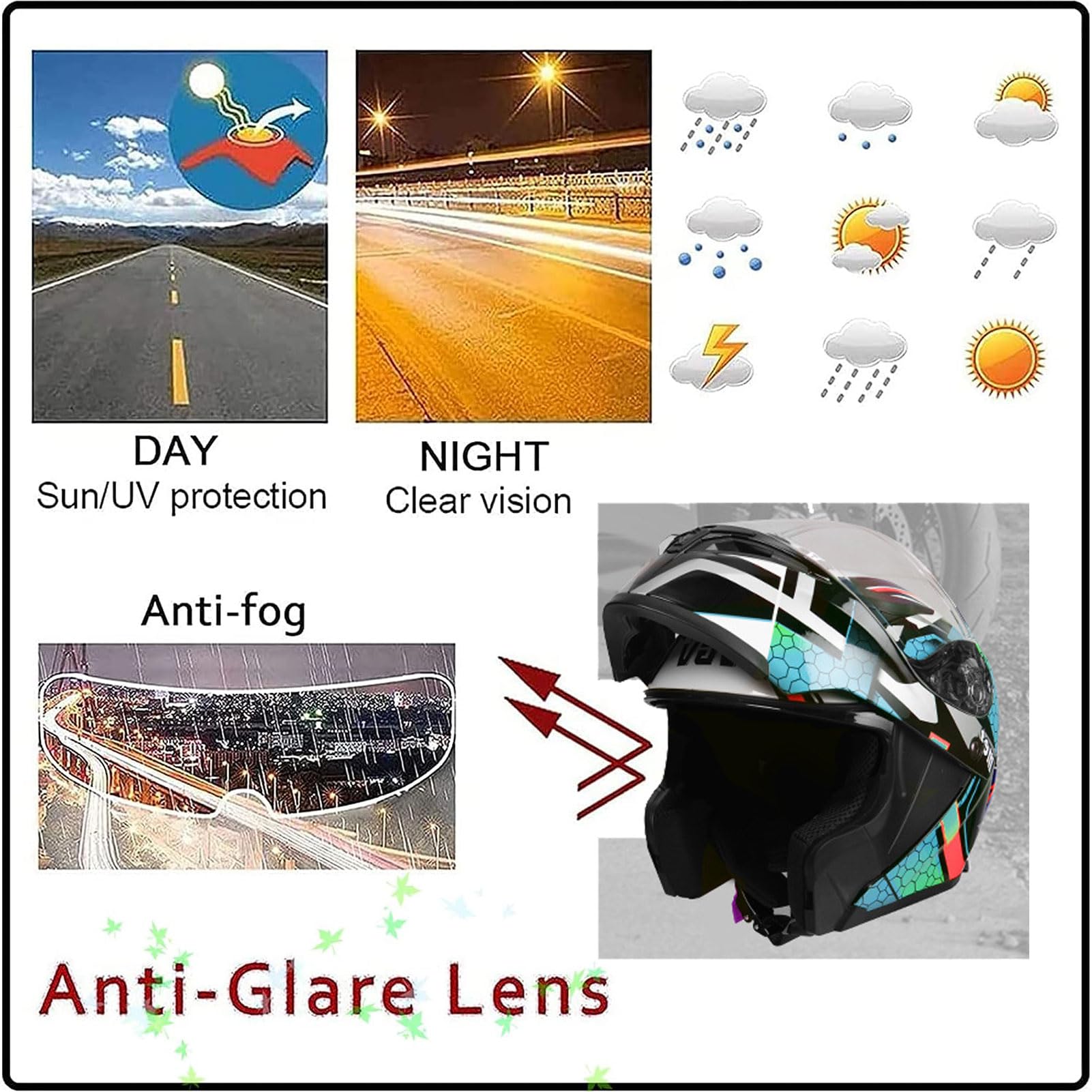 best vision motorcycle helmet RUANLOV Flip up Front Helmet, Night Modular Integrated Motorcycle Helmet, DOT/ECE Certified Lightweight for Men Women Helmet, Moped Chopper Helmets (F L=59~60CM) : Automotive restricted-state:VT Facemask Style:F7 ROPO-SW-NB-VC Berkley Tackle Backpack