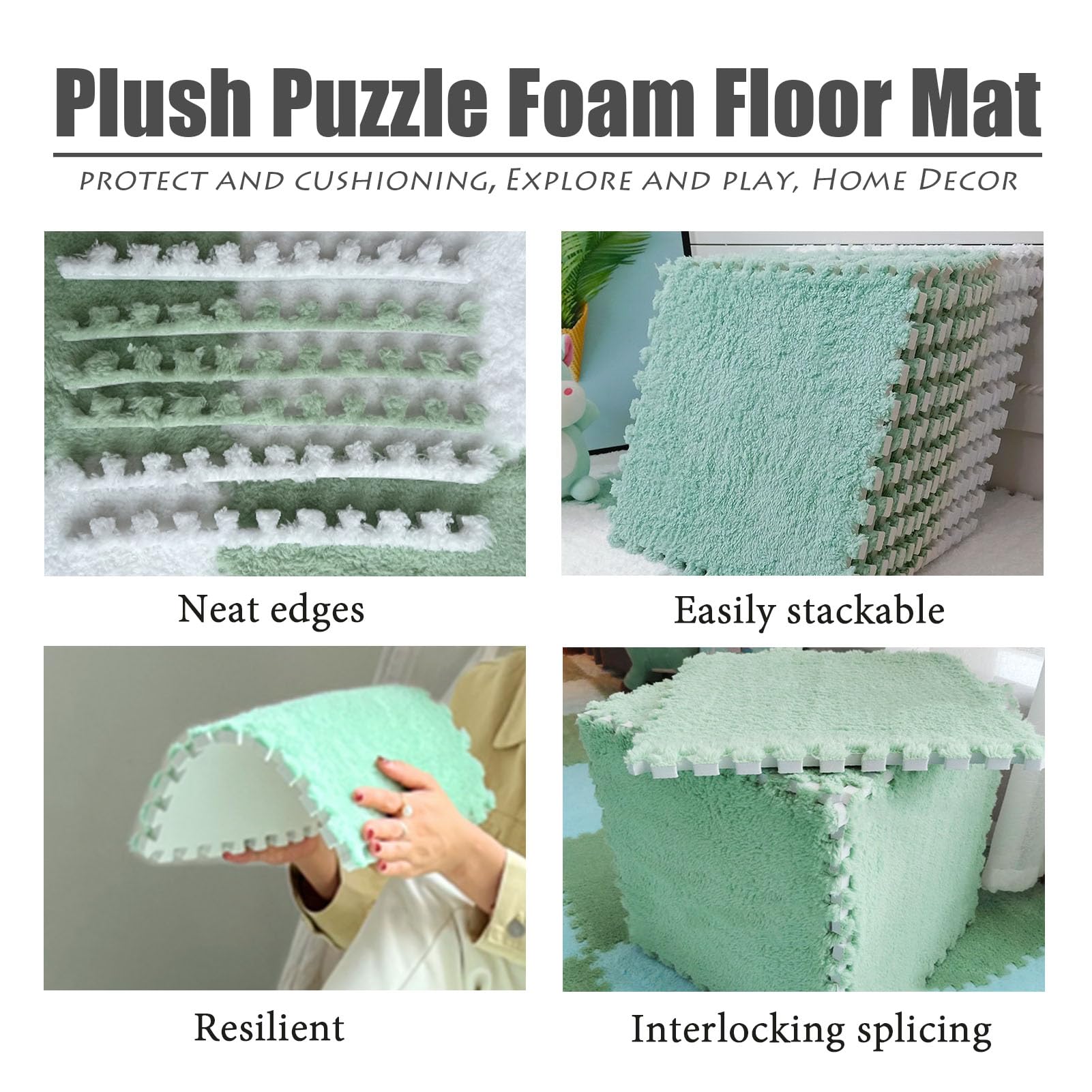 30-Teilige Schaumstoff-Bodenmatte, Plüsch-Boden-Puzzle-Spielmatte, Ineinandergreifender Teppich, Puzzle-Bodenfliesen, Nachttischkissen, Dekor, 60 cm