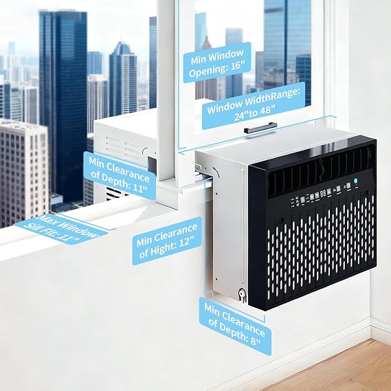 U-Shaped Window Air Conditioner for Home, Office, Window AC Unit Cools up to 400 Sq.Ft, Saddle Air Conditioner with Full Window View, Energy Saver, 6 Modes, 24H Timer,10000BTU (ASHRAE)/6300BTU (SACC)
