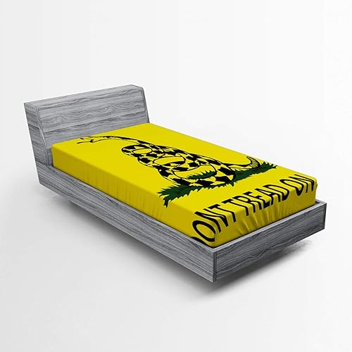 Miniatura 176 de Ambesonne - Sábana bajera ajustable multicolor, en colores y tres tamaños Azul y gris,Verde Militar Sage Green,Ámbar beige,Negro Grey White,Azul