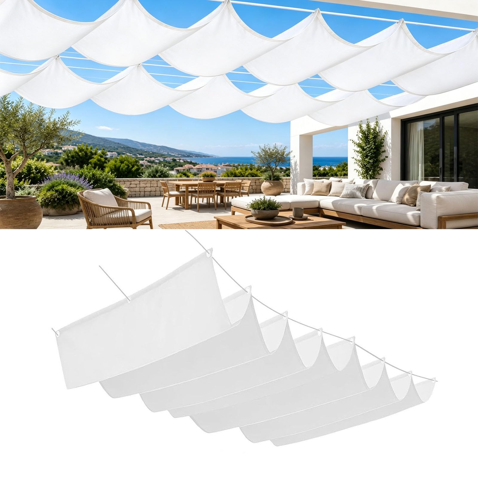 Toldo de onda cortaviento rectangular ajustable PES para sombreado exterior