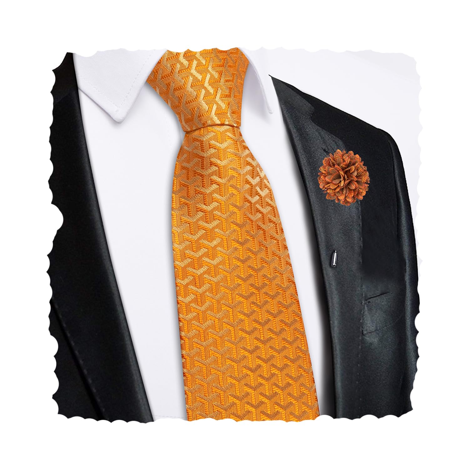 Hi-Tie Zipper Ties for Men Pre-tied Tie Set Lapel Pin Pocket Square and Cufflinks Formal Business Wedding Adjustable Necktie