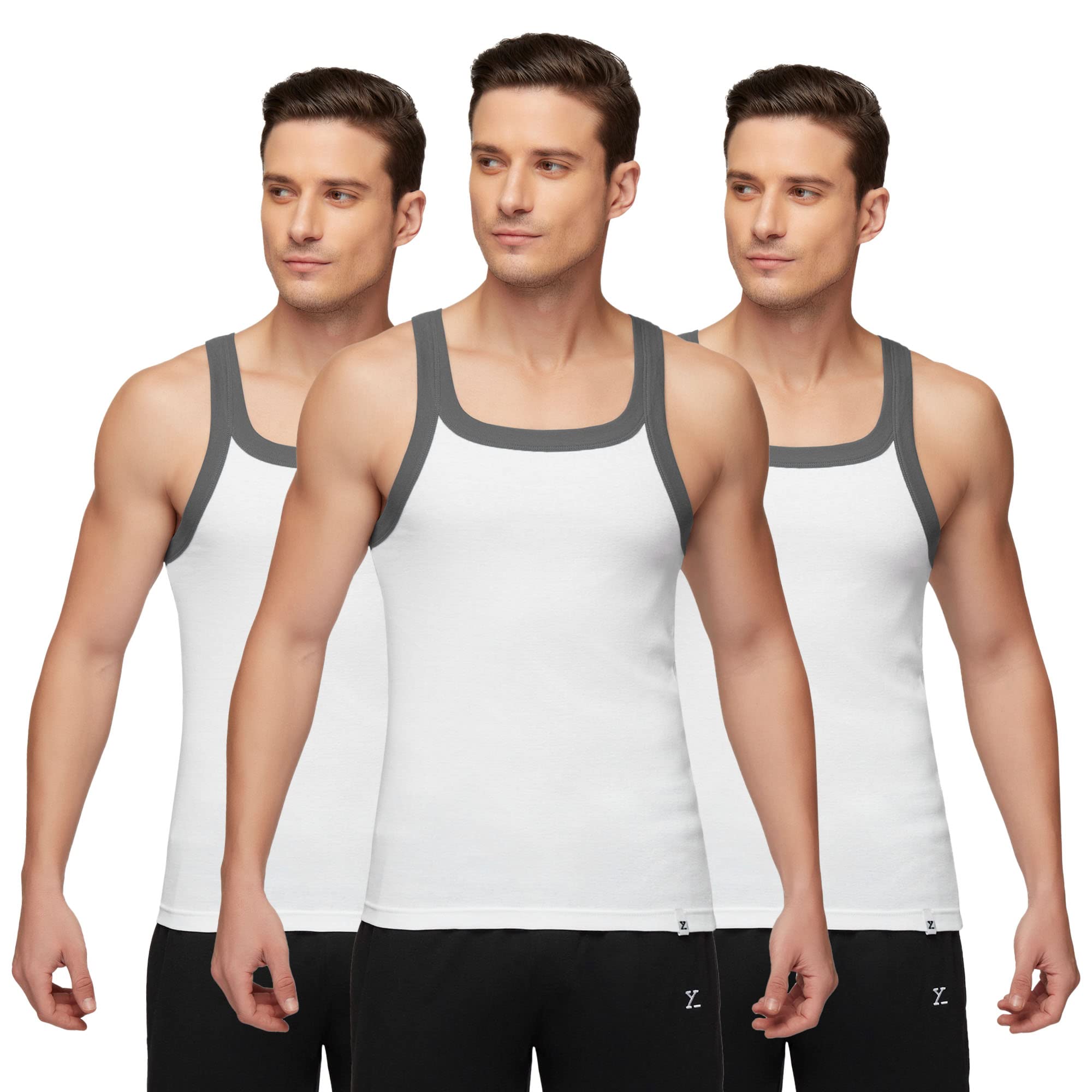 xyxx Men's Pace 100% Super Combed Cotton Regular Fit Square Neck Knitted Vest (Pack of 3)-picture-13