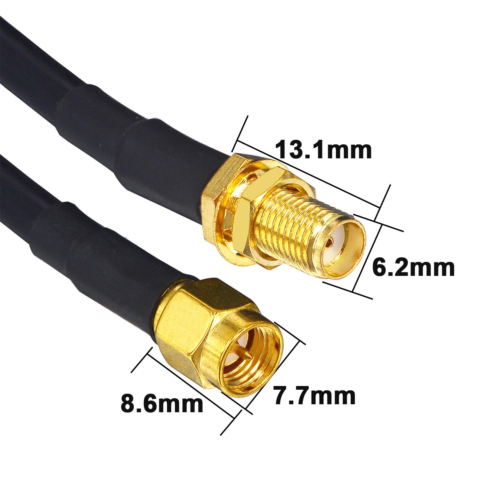 RG58/U SMA do SMA Cable 20M, SMA Male to SMA Female Coaxial Cable WLAN Extension Cable WLAN Antenna Cable SMA Adapter for 3G/4G / LTE/GPS/RF Radio/WiFi Antenna/Radio Devices