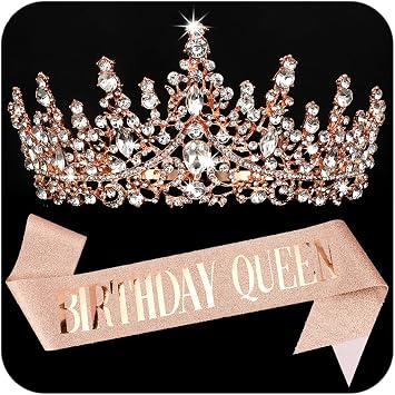 COCIDE BIRTHDAY QUEEN Birthday Sash for Women Tiaras for Girls Happy Decorations Set Rhinestone Headband Sashes Hair Accessories Glitter Crown for Party Supplies