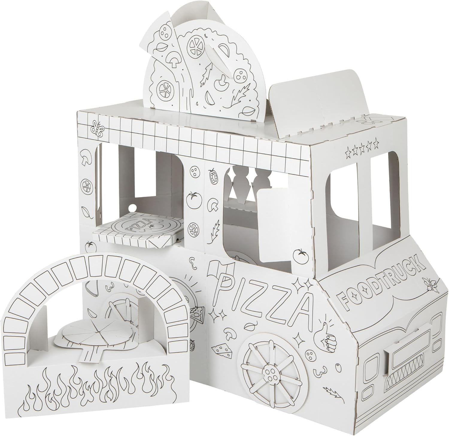 Indoor Playhouse - Food Truck Toy for Children - XXL Children's House Made of 3-Ply Cardboard for Crafts and Painting - Gift Idea for Girls, Boys