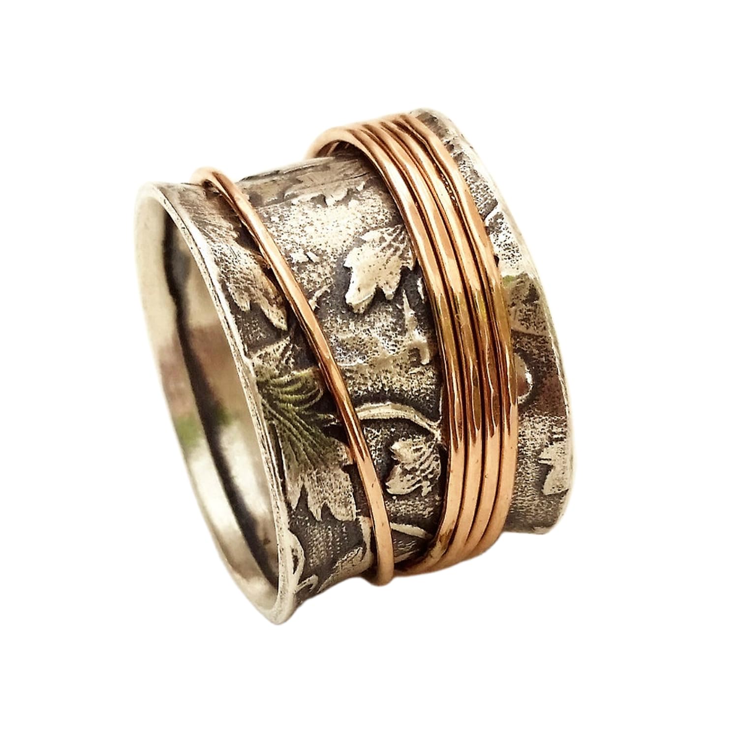 925 Sterling Silber Spinner Ring Unisex, minimalistisches Meditations-Fidget-Band, Meditation zur Angstlinderung, rotierender, gehämmerter Boho-Ring für Entspannung und Komfort | LK_SPV_T_1268