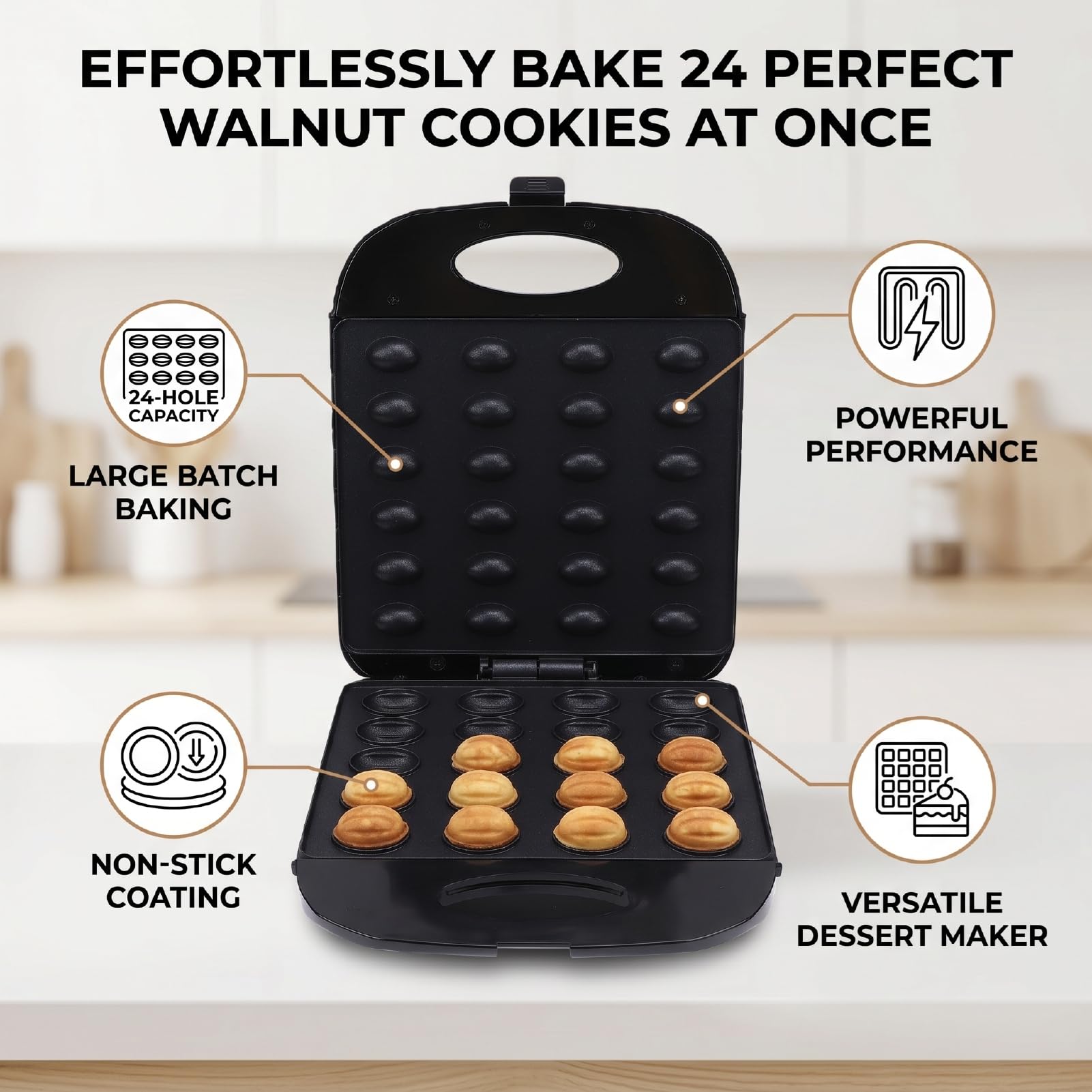 Macchina per la Colazione, Macchina per Biscotti Alle Noci e Noci Antiaderente a Doppia Faccia da 1400 W a 24 Fori per la Cottura Quotidiana in Casa (Spina europea 220 V)