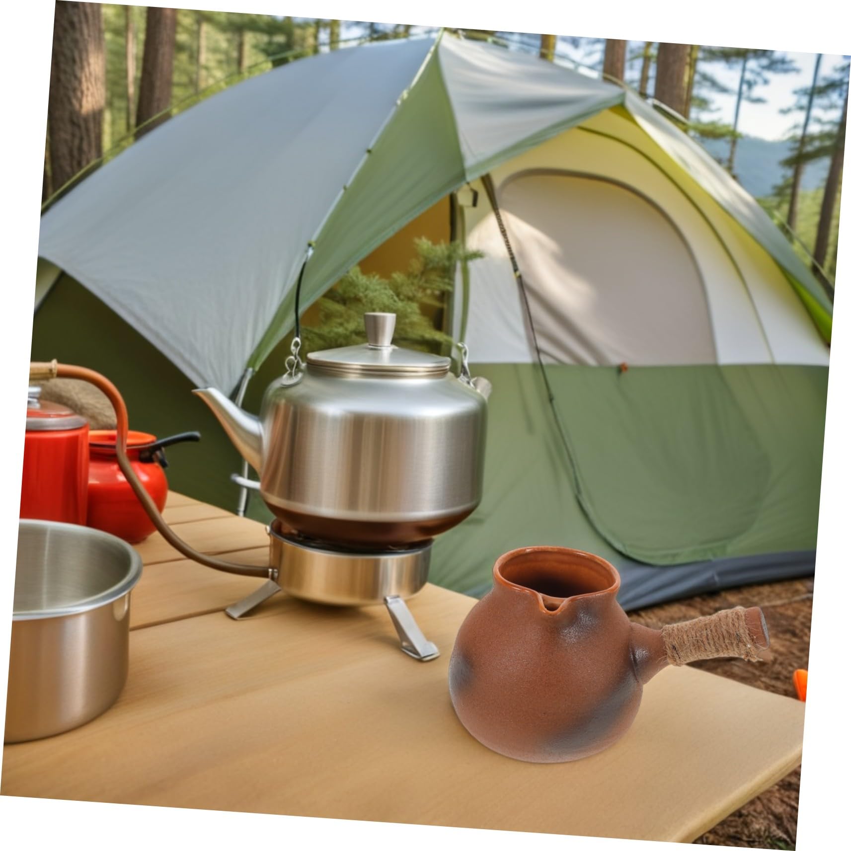 Hohopeti Traditioneller Teekessel für Camping mit Seitlichem Griff Natürliche Tonmaterialien Hohe Hitzebeständigkeit Schnelle Aufheizung zum Kochen von Tee und Kräutern im Freien