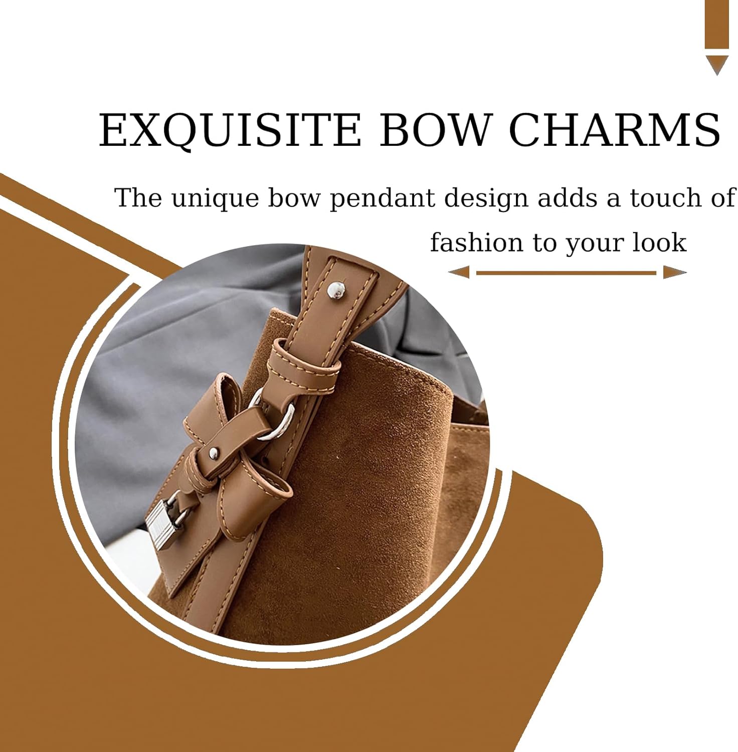 HJMND Suede Bucket Bag Suede Bags For Women Brown Bucket Bag Single Shoulder Handbag Crossbody Bag Vacation Purse - Image 2