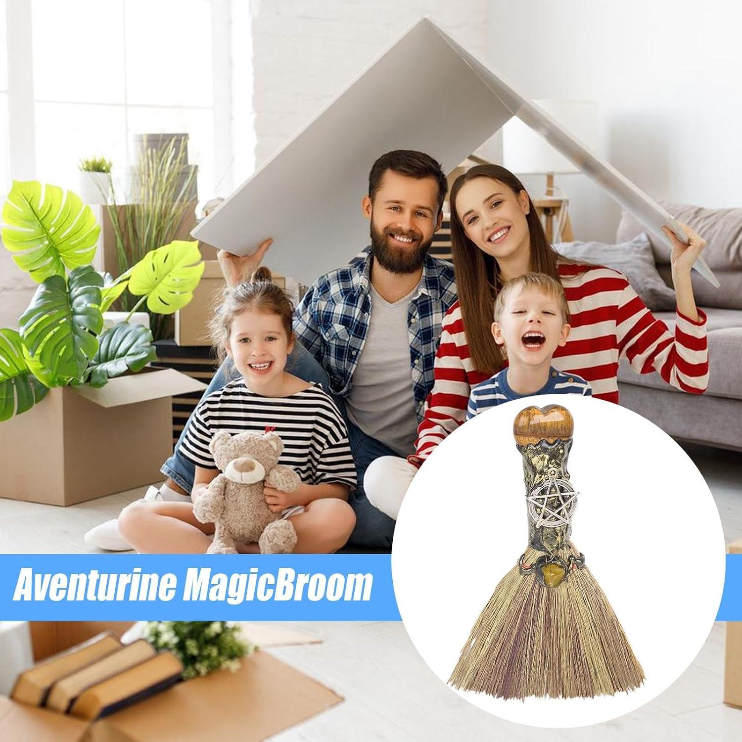 Witch Broom | Small Natural Healing Crystal Broom Stick, Halloween Brooms, Cleansing Healing Supplies, Home Decoration for Meditation