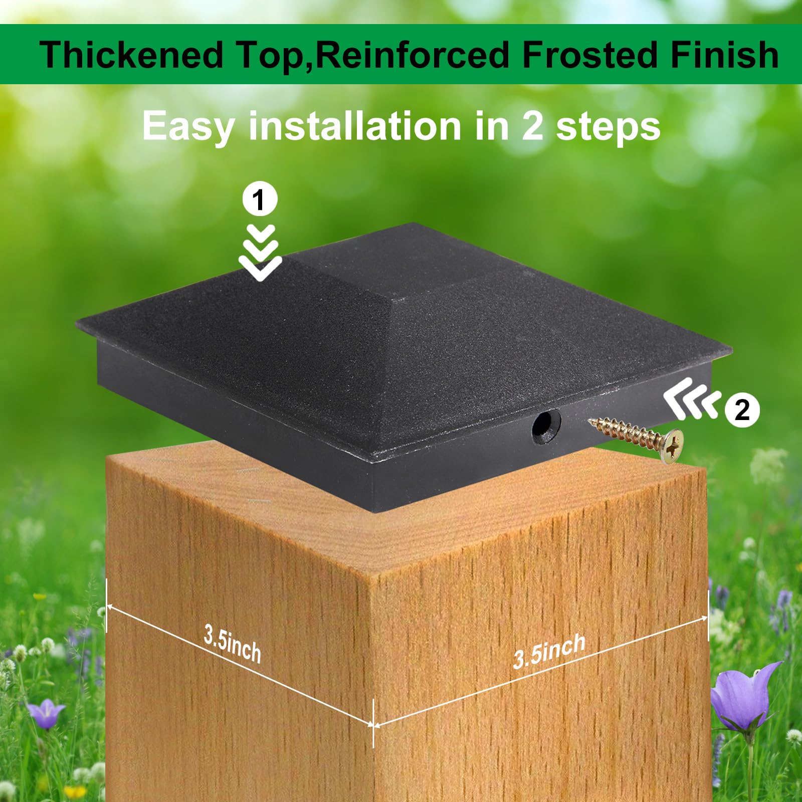 YQkangzhu 16-Pack Black Plastic Fence Post Caps – 4x4 Fit (3.5x3.5in Inner) With Screws, Weatherproof Pyramid Toppers For Wooden Posts