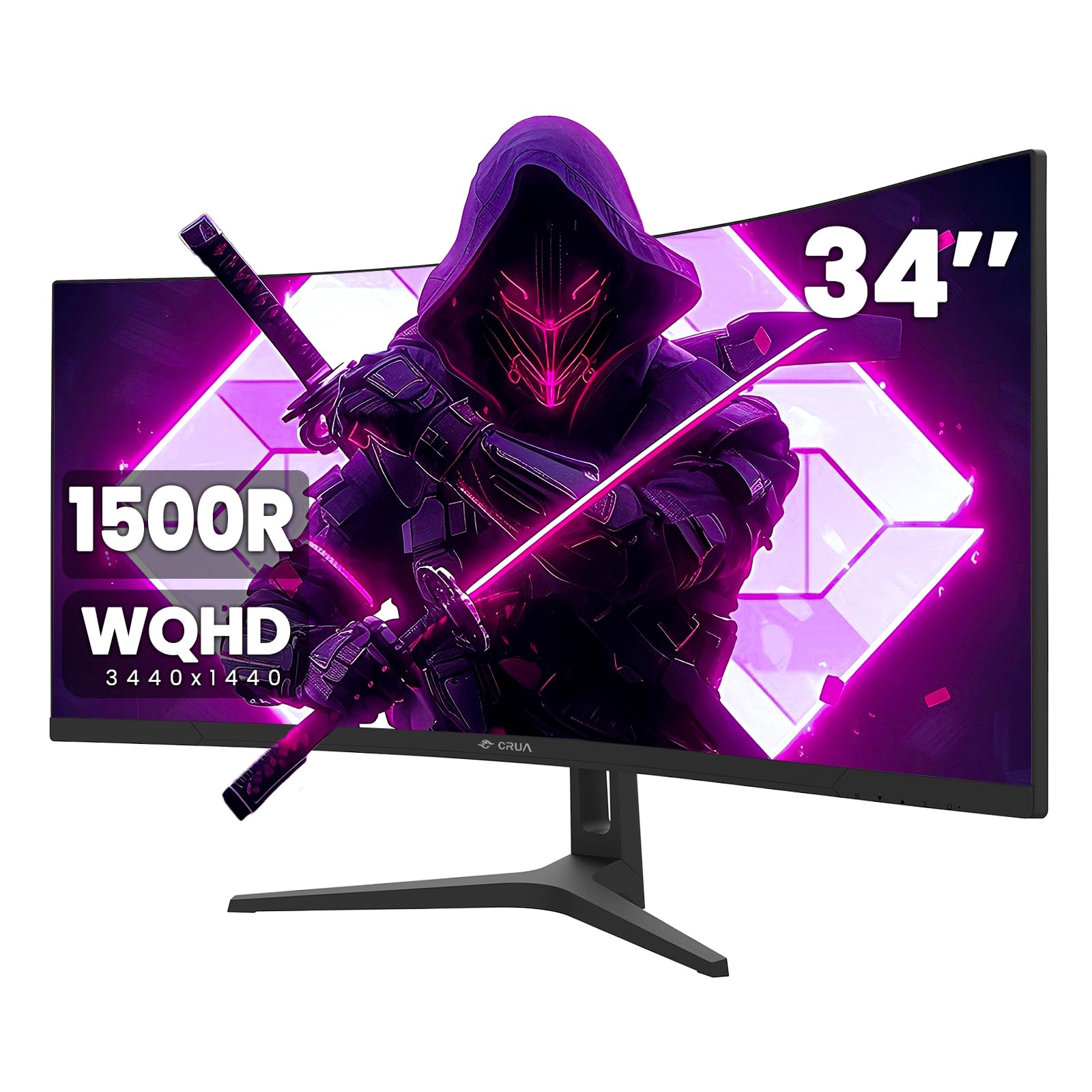CRUA 34Inch Ultrawide Gaming Monitor, WQHD(3440 * 1440P) 144Hz/165Hz Curved Monitor,99% sRGB, Computer Monitor That Supports AMD Freesync, Wall Mountable Installs(HDMI, DP)-Black