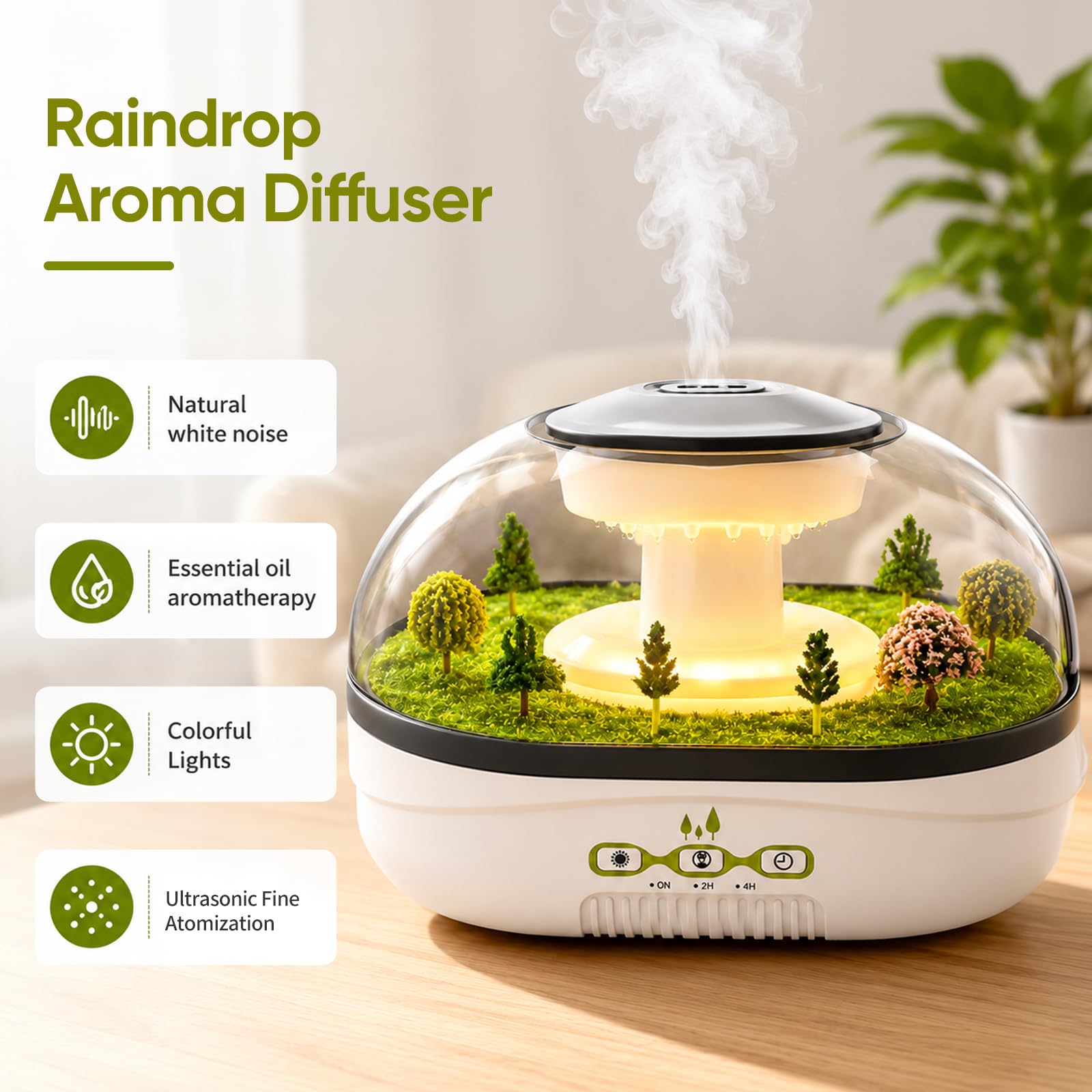Mini umidificatore, diffusore di aromi a ultrasuoni, per camera da letto e bambino, silenzioso, con luce a LED e spegnimento automatico, umidificatore decorativo a goccia di pioggia, per casa e