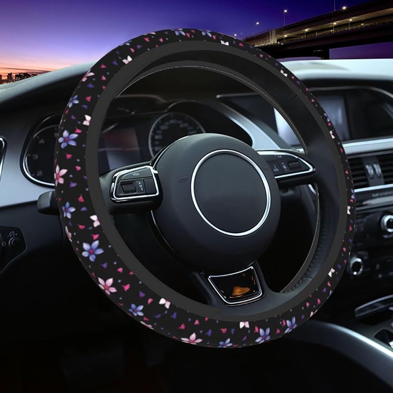 Capa para volante em neoprene com flores rosa e roxas TSIQRT para carros e caminhões, 38,1 cm