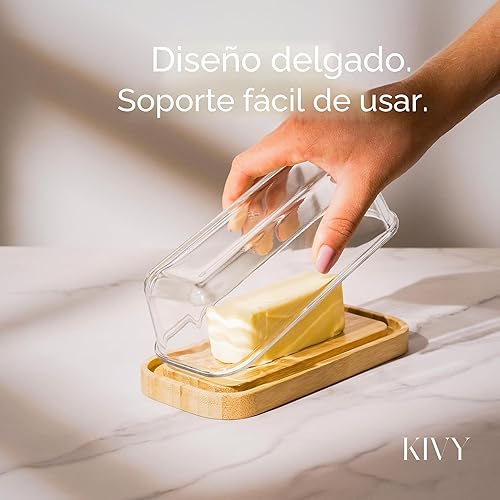 Miniatura 7 de Mantequera de vidrio KIVY con tapa hermética que mantiene la mantequilla suave - Para encimera y estante de la puerta del refrigerador - Bandeja