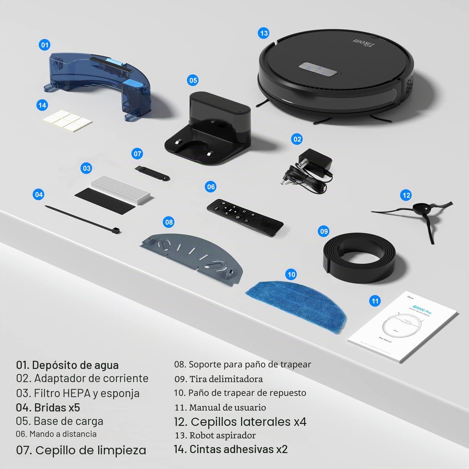 Tikom Robot Aspirador y fregasuelos, G8000 Pro Robot Aspirador, Succión Fuerte de 4500 Pa, Carga Automática, WiFi, 150 Minutos MAX, Ideal para Pelo de Mascota, Alfombras y Suelos Duros, Negro