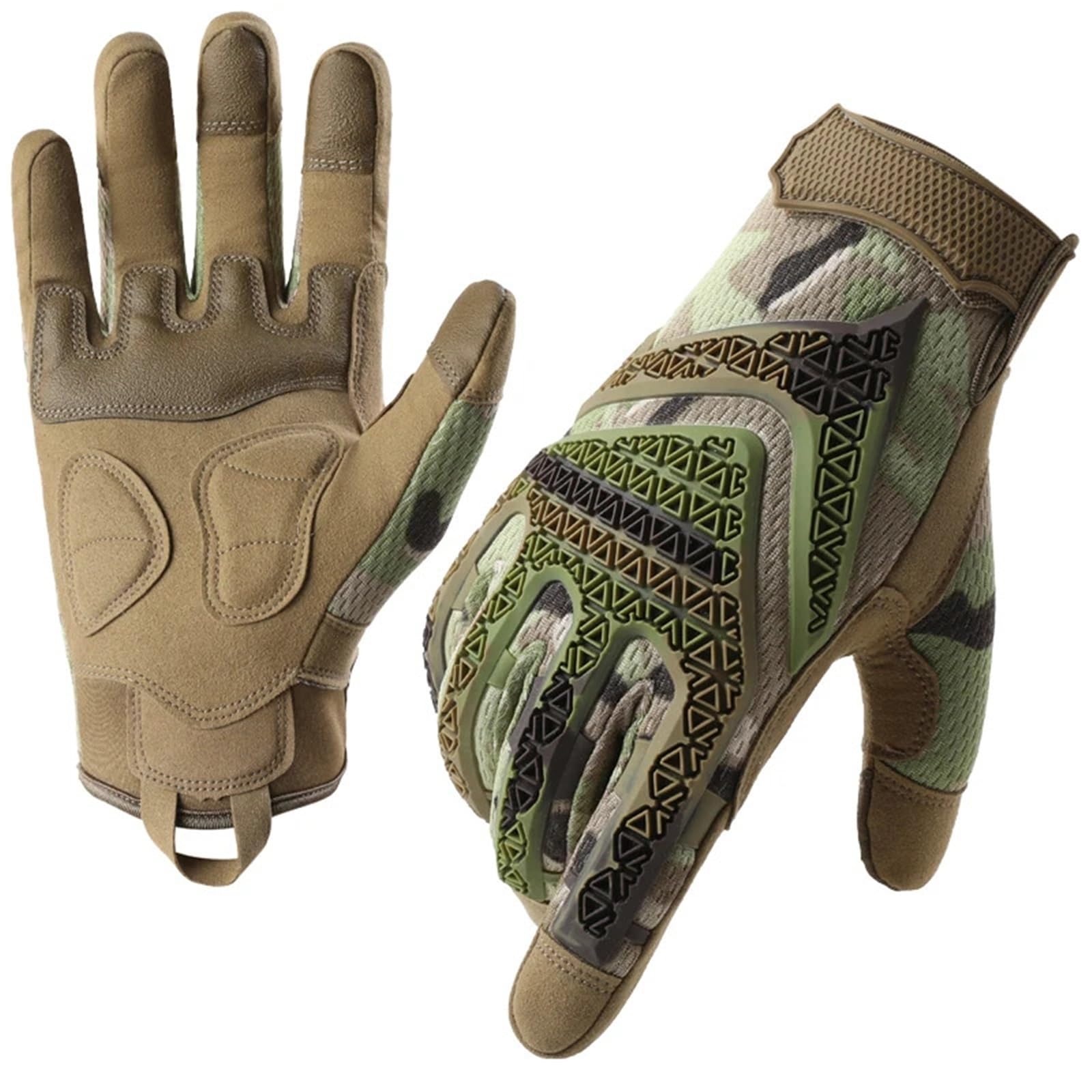 Guantes anticortes para escalada y motociclismo con diseño de camuflaje de dedos completos