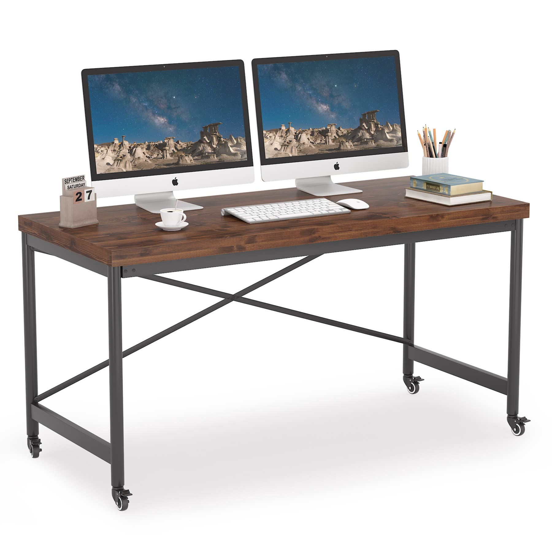 Buy Tribesigns 55 Inch Solid Wood Computer Desk, Rustic Office Desk