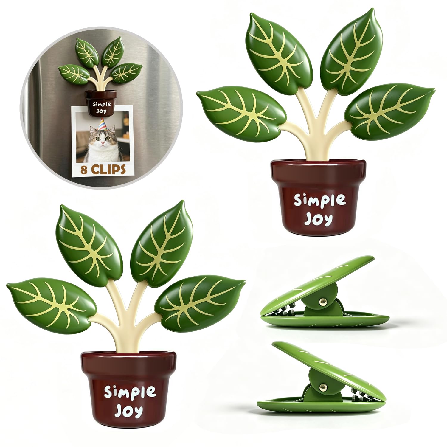 8 Pieces Magnets Chip Bag Clips for Food, Cute Plant Magnetic Clip for Chips, Multi-Purpose Fridge Magnets Clips for Refrigerator, Kitchen Clip with Magnet for Food Storage, Snack Organization