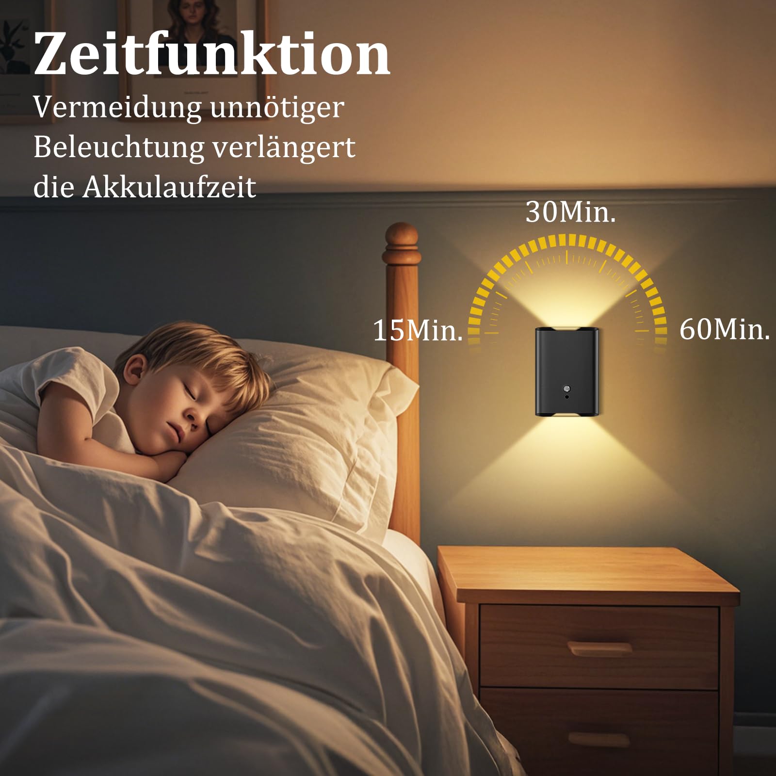 Toowell Wandleuchte Innen Akku mit Bewegungsmelder USB Aufladbar,4 Stück | 5000mAh Akku Wandlampe mit Fernbedienung Innen,Wandleuchte Ohne Stromanschluss mit 3 Modi,Schwarz Wandlampen für Schlafzimmer