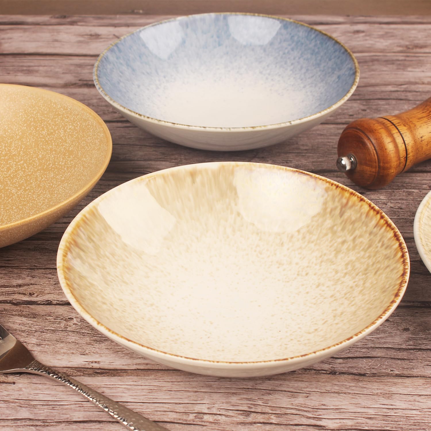 Lot de 4 bols à pâtes en céramique - Assiettes à salade et pâtes - Grands bols de service pour le divertissement, passent au micro-ondes et au lave-vaisselle, pour restaurants haut de
