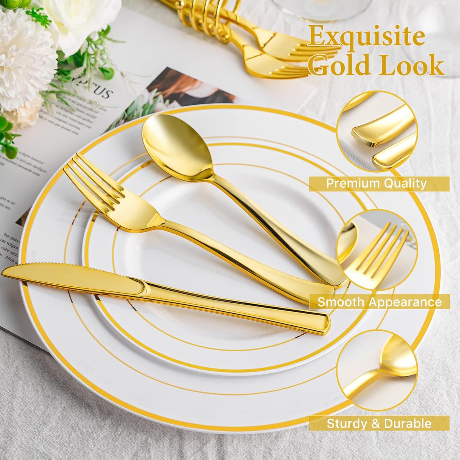 Set 120 Posate Riutilizzabili Oro Rosa - 40 Forchette, Coltelli, Cucchiai Per Feste - Foto 11