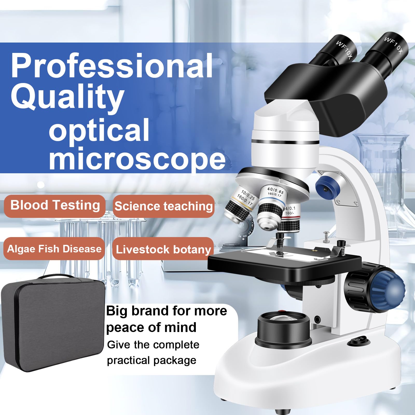Microscopio para adultos WF10x y WF25x, cámara USB de aumento de 40X-2000X, microscopio para adultos, adecuado para laboratorio y escuela (microscopio binocular sin bolsa de regalo)