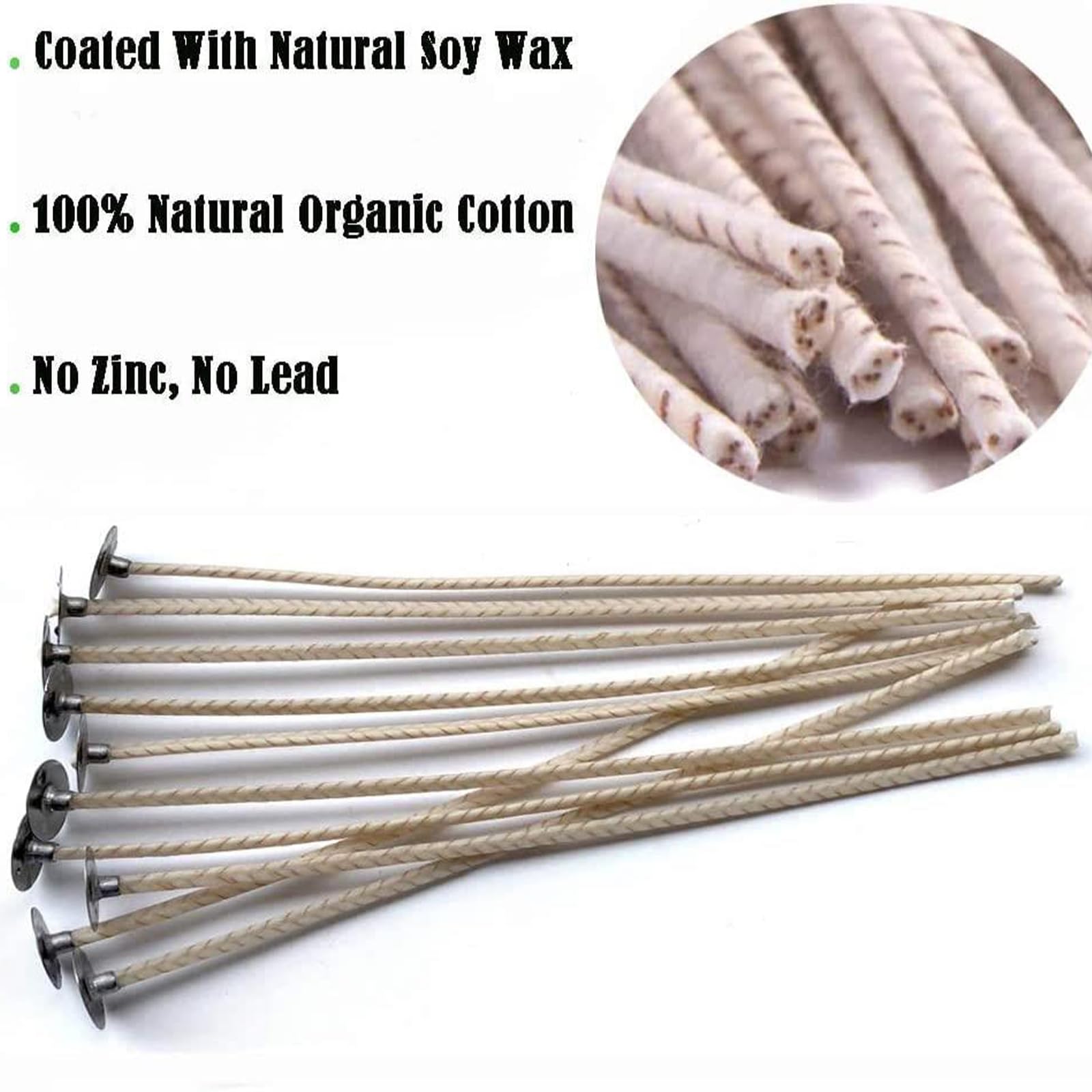 100 szt. ECO 10 knotów do świec sojowych, wstępnie woskowany knot do świec do produkcji świec, gruby knot do świec z podstawą