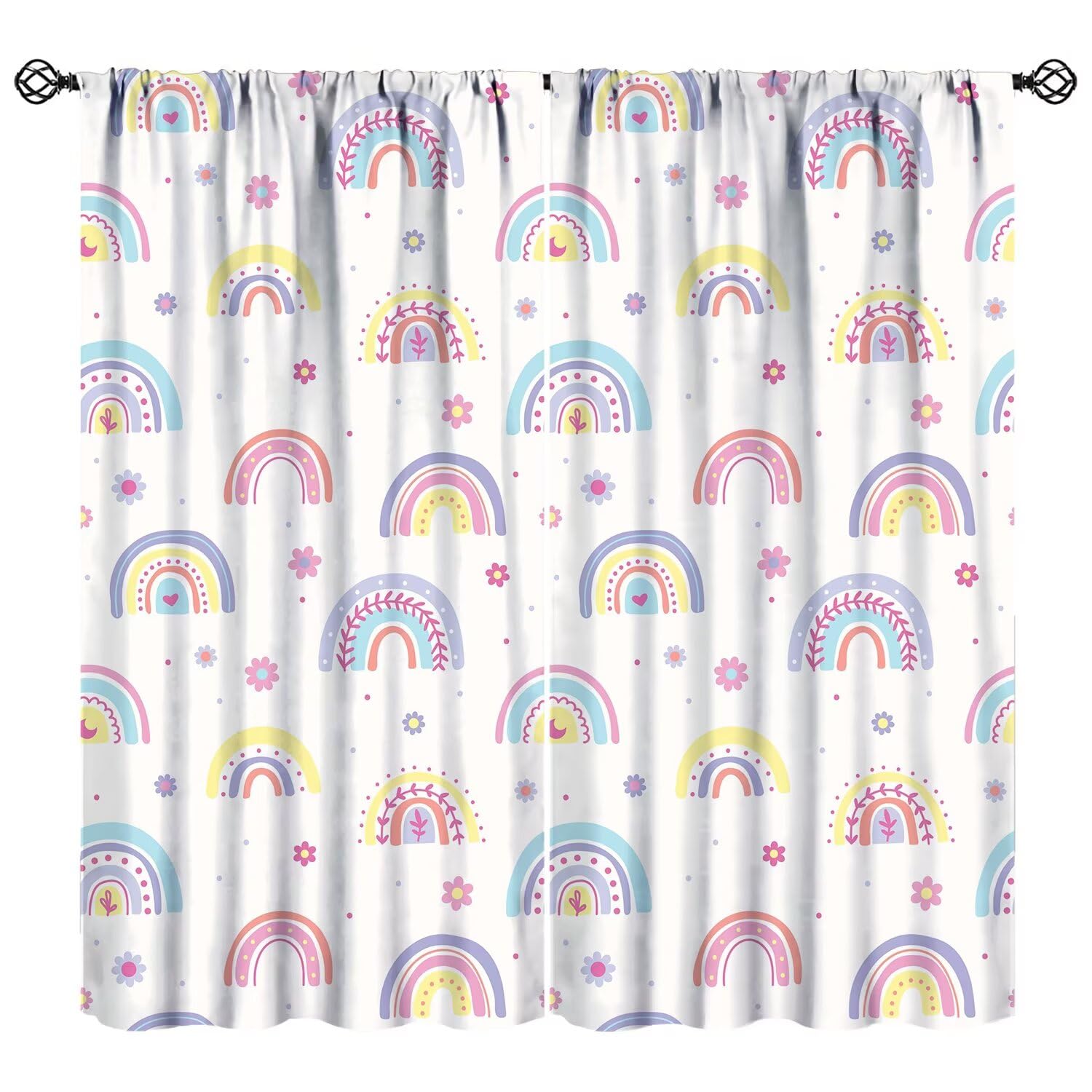 JESTRONRY Cute Rainbow Curtains, Colorful Cartoon Rainbow Theme Home Fabric Baby Girls Bedroom Living Room Decor 52" W X 84" L (Blackout)
